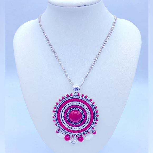 Chico's Jewelry - Chicos Cherry Red/Silver Toned Rebecca  Pendant Necklace Exclusively For Chicos
